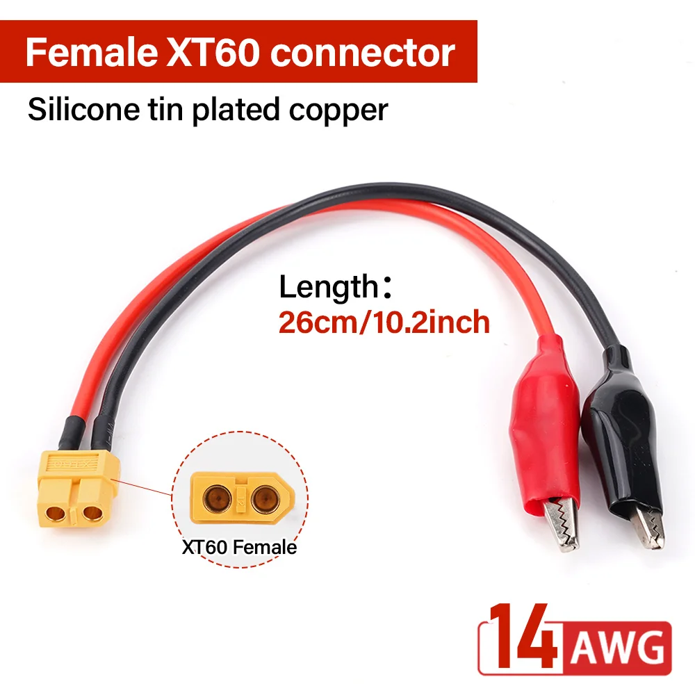 XT60 Connector Cable Alligator Clips For SKYRC Charger Cable Motor Run-in line Measure Tool 14AWG 20cm Cable Wire RC Battery