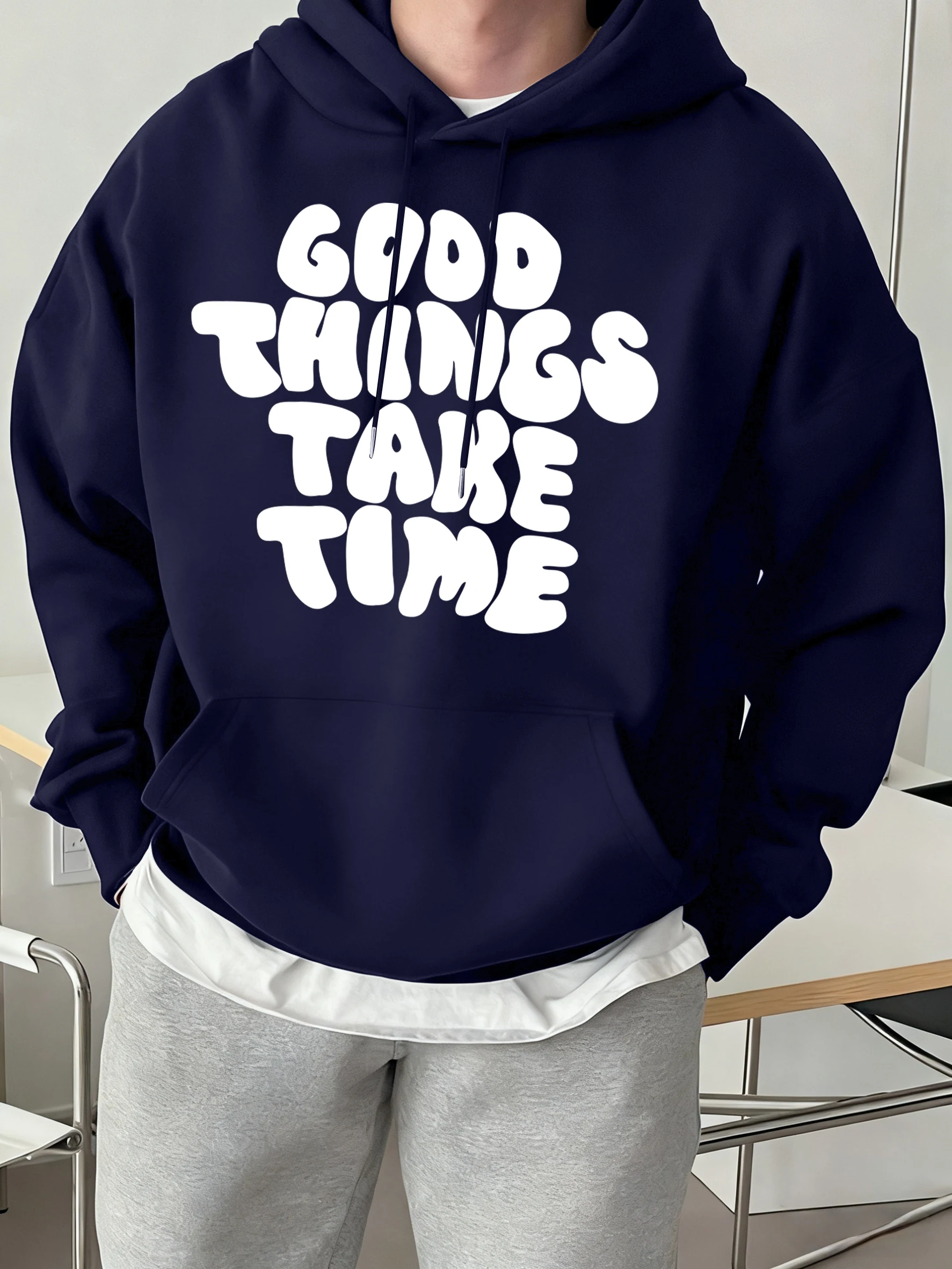 Good Thing Take Time Print Männlich Täglich Basic Hoodie Fleece Casual Pullover Hip Hop Oansatz Kleidung Unisex Herbst Lose Sportswear