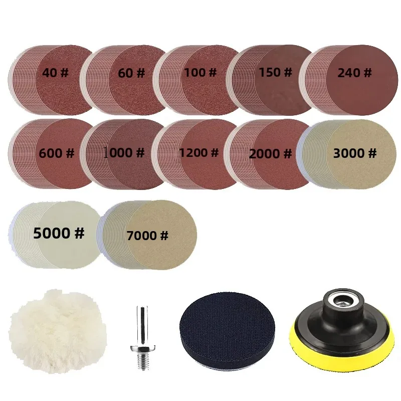 3 Inch Polishing Pads Sandpaper Kit 30-124Pcs  with Sponge Buff Pads M10 Drill Adapter Wet and Dry Sanding Disc 40-7000 Grit