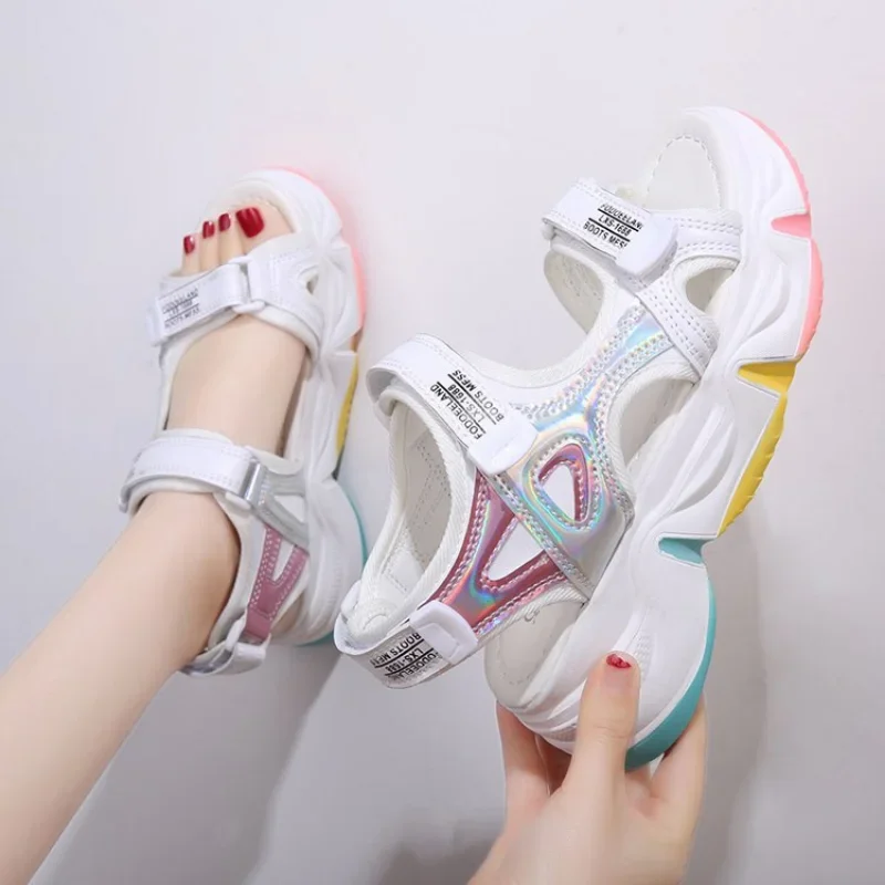 Platform Sandals Female Summer 2023 Women Thick Bottom Rainbow Sole Hook & Loop Shoe Wedge with Open Toe Platform Shoes