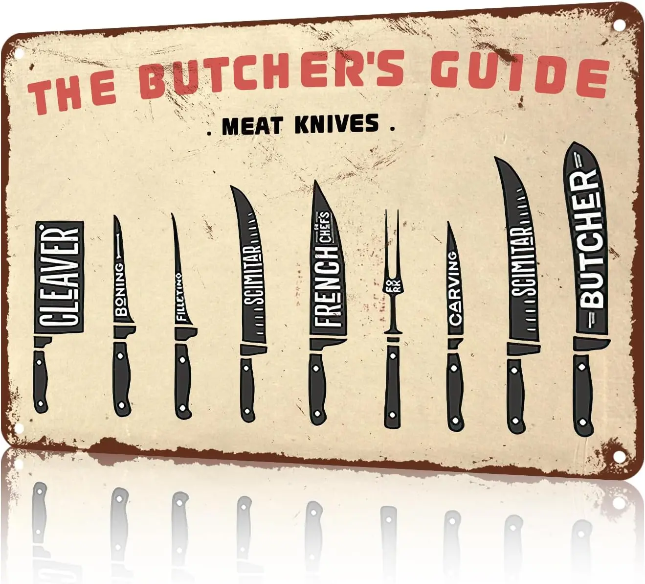 Metal Tin Sign The Butcher's Guide Meat Knives Rerto Tin Sign Vintage Alumium Sign Metal Sign Retro Sign for Home Bar Office