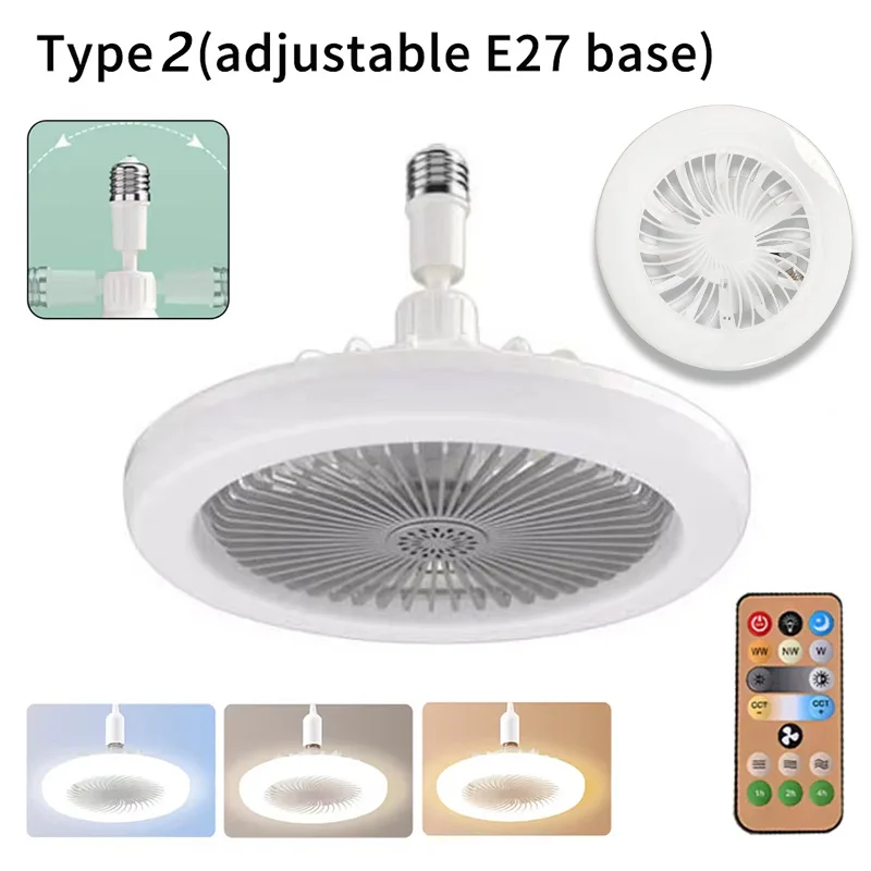 2-in-1 E27 fitting ventilatorlamp met afstandsbediening 85-265V energiezuinige stille LED plafondventilator voor slaapkamer, keuken en woonkamer