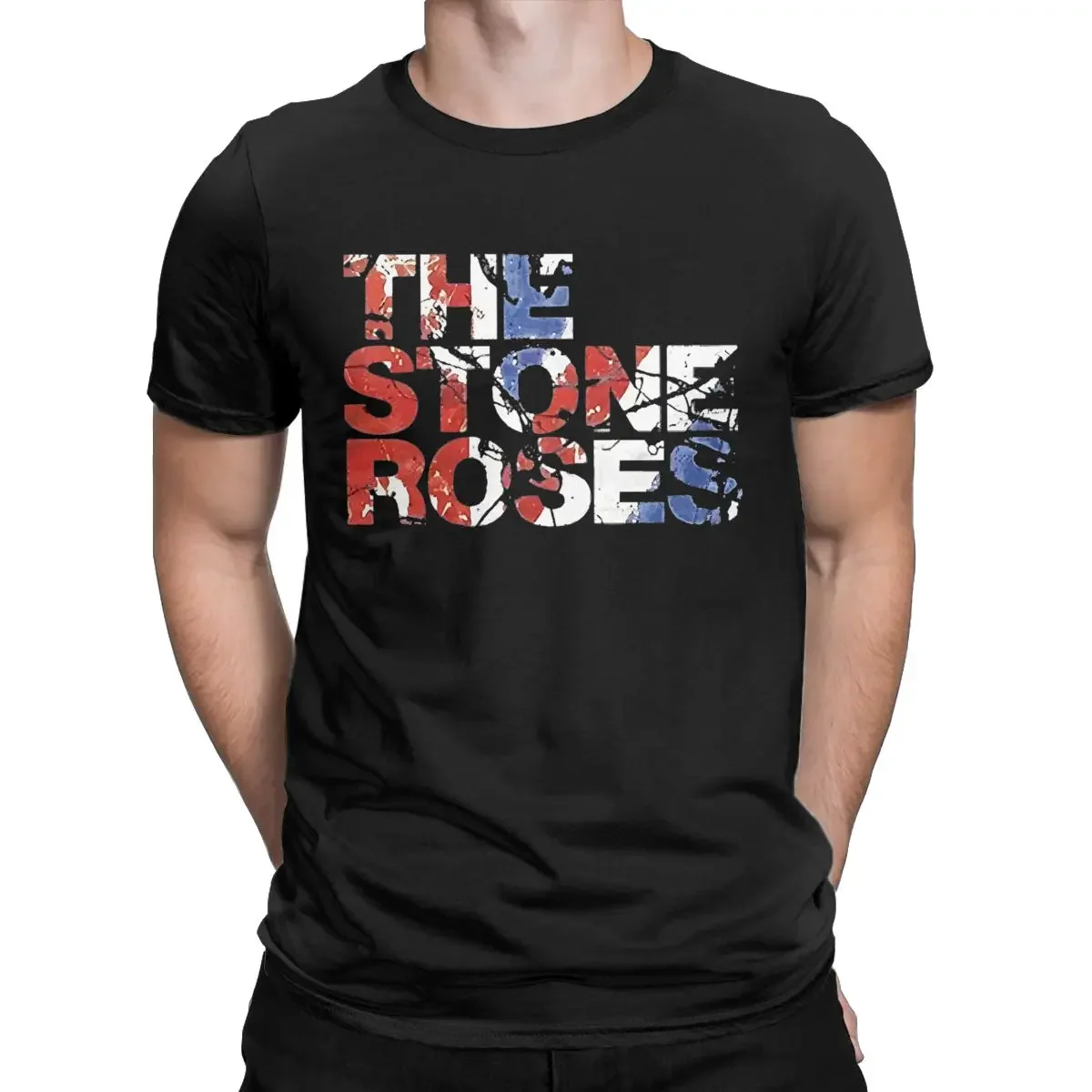 Men's T-Shirt The Stone Roses Logo 2-2 Funny Pure Cotton Tees Short Sleeve English Rock Band T Shirts Round Neck merch Plus Size