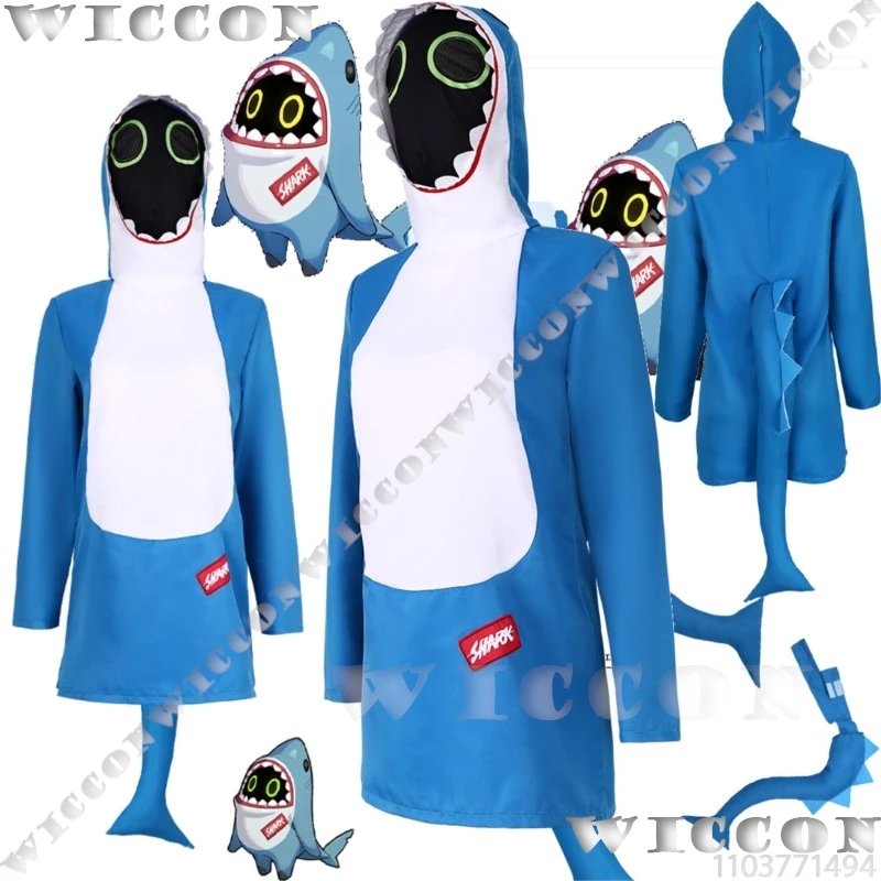 

Game Zenless Zone Zero NPC Shark Cosplay Coatume Blue Suit Animal Hoodie Tail Mask Woman Man Cos Outfit Halloween Party Carnival