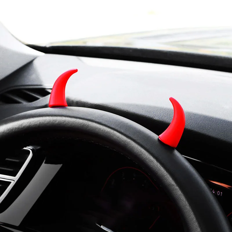 2Pcs/Set Devil's Horn Car Interior Decoration Fashion Trend 3d Stereo Stickers Car Accessories for Coupe Motorcycle Bicycle