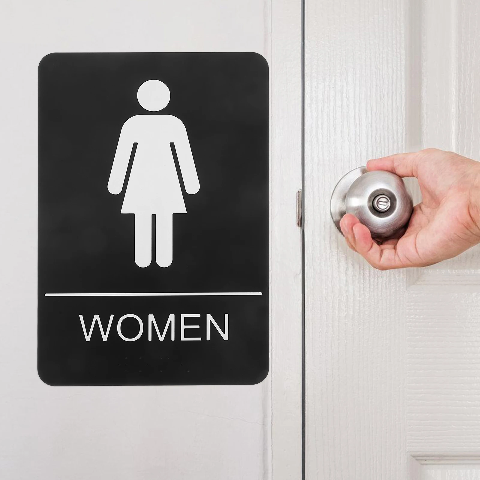 

Black Acrylic Braille Restroom Sign Women Self Adhesive Bathroom Signs for Business Public Places Hotels Office