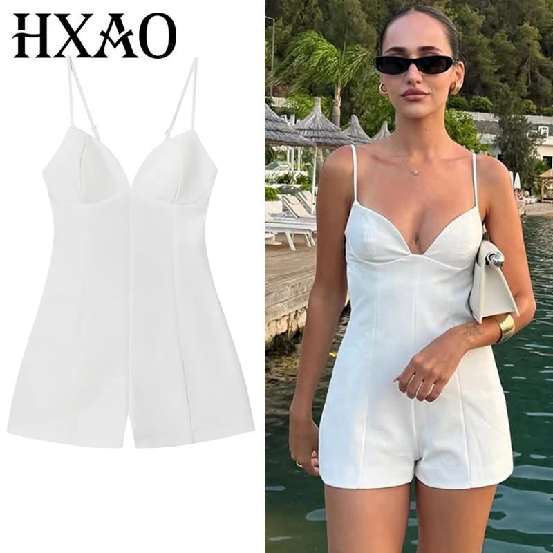 

HXAO Bow Slip Short Bodysuit Women Summer 2025 Elegant One Pieces Overalls For Women Sexy Sleeveless Backless Butterfly Jumpsuit