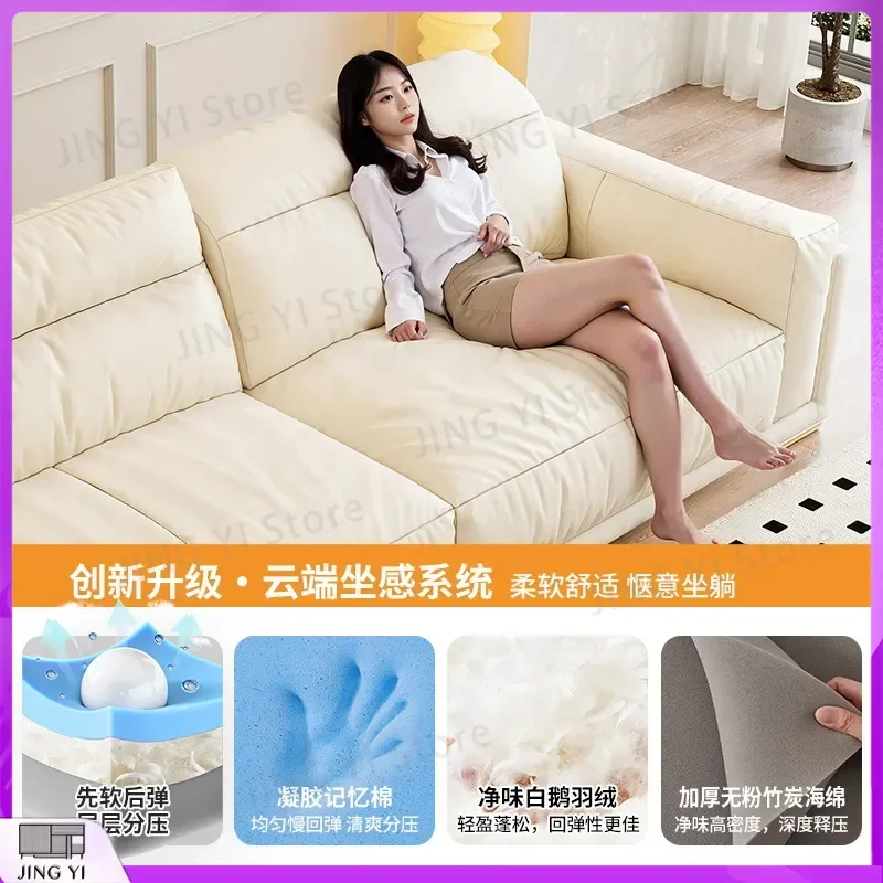 Black First-Layer Cowhide Sofa French Cream Style Living Room Straight Leather Sofa Modern Minimalist Sofa for Home