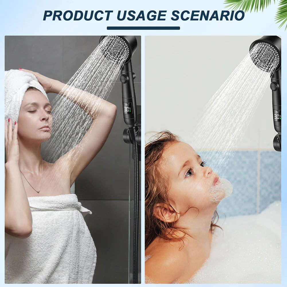 

Temperature Digital Display Shower Head Multifunctional Shower Head Replace For Home Bathroom