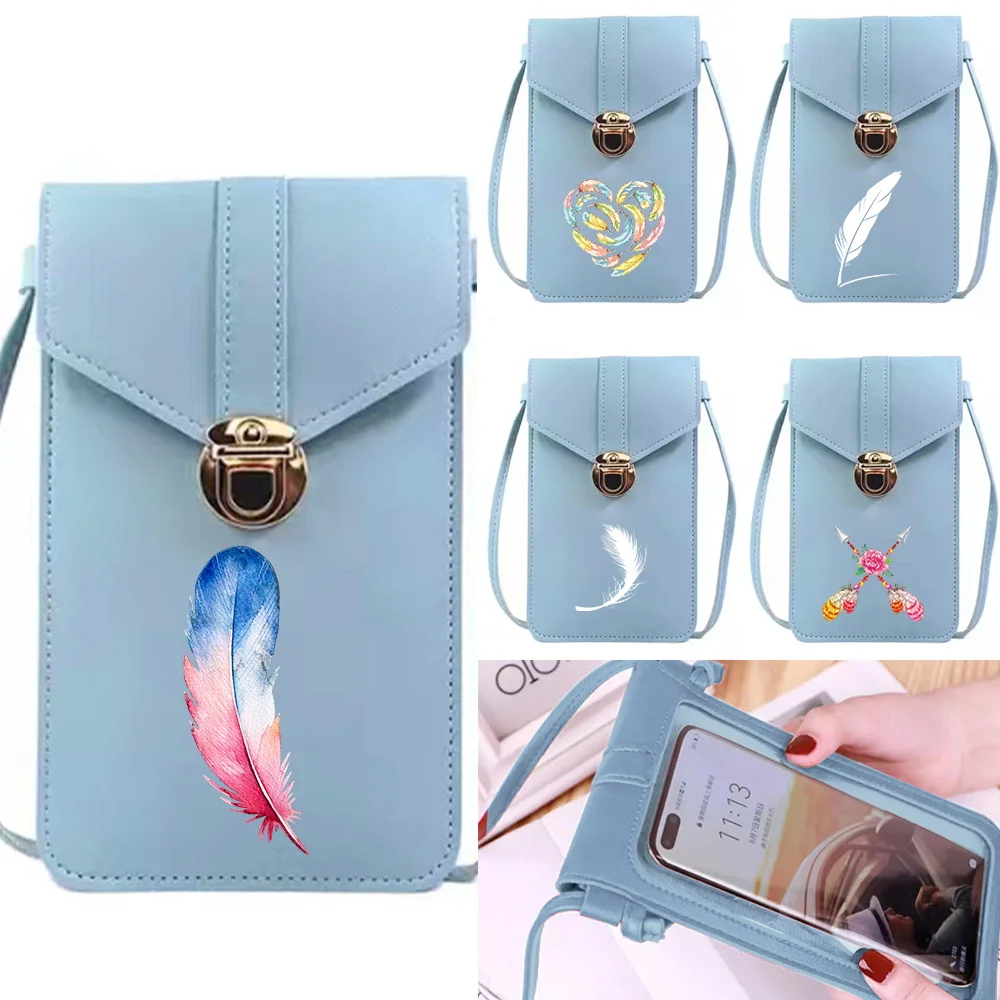 

Mobile Phone Bag Shoulder Bag Feather Printing Series Small Crossbody Bags for Travel Purse New Women Cell Phone Pack