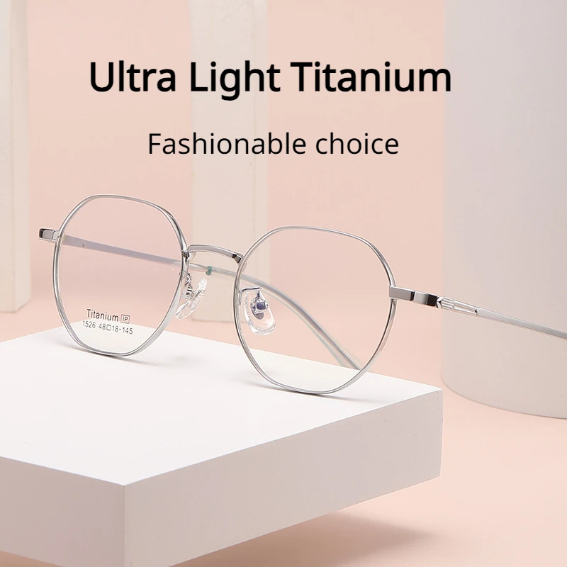 

Ultra Light Pure Titanium Eyeglass Frame Men Women High Myopia Optical Lenses Polygonal Design Anti-Blue Light Glasses Frames