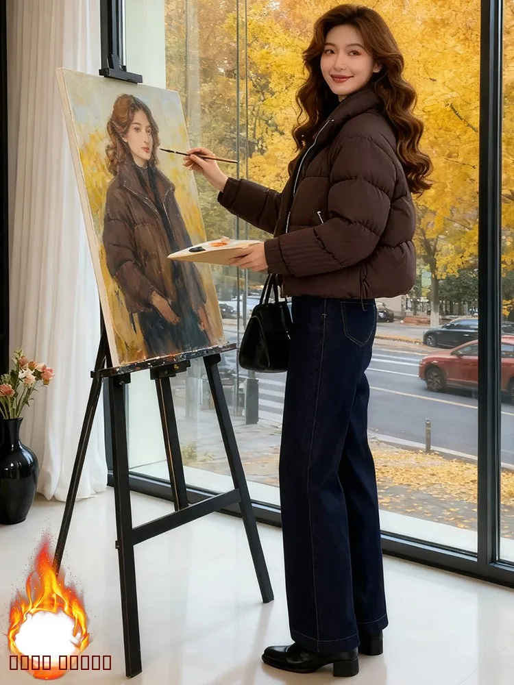 

Модная короткая пуховая куртка из хлопка для женщин: новая зимняя свободная теплая куртка с эффектом похудения, утепленная полиэфирным волокном, в корейском стиле