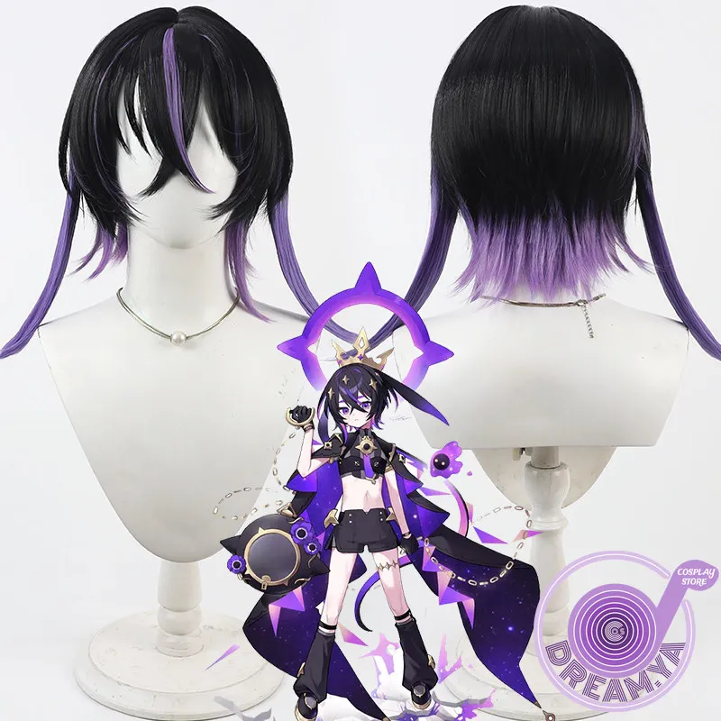 Collapse Cosplay Wig Compass Black Purple Short Heat Resistant Synthetic Hair Halloween Party Role Play Carnival + Wig Cap