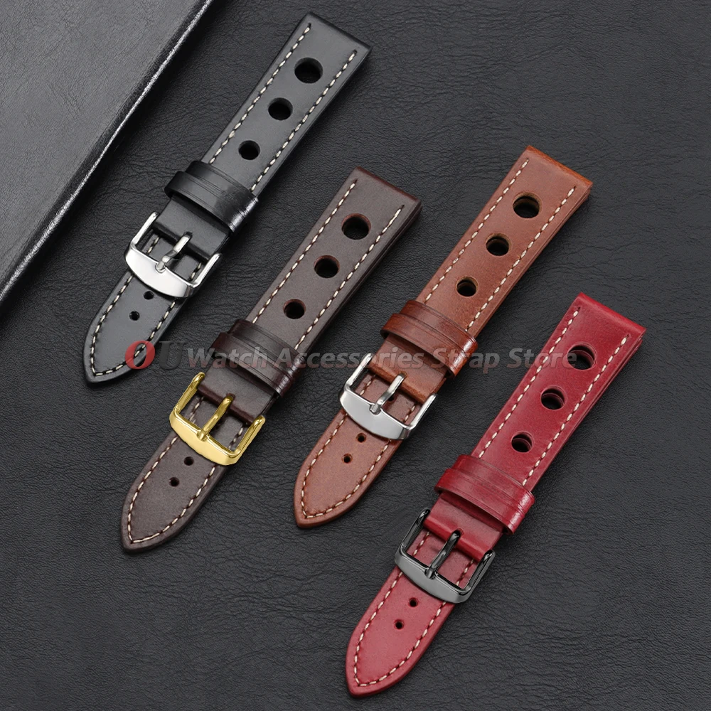 Correa de reloj de cuero Vintage de 20mm y 22mm para Omega, Panerai, Rolex, correa de reloj transpirable de piel de vaca, pulseras deportivas para hombre