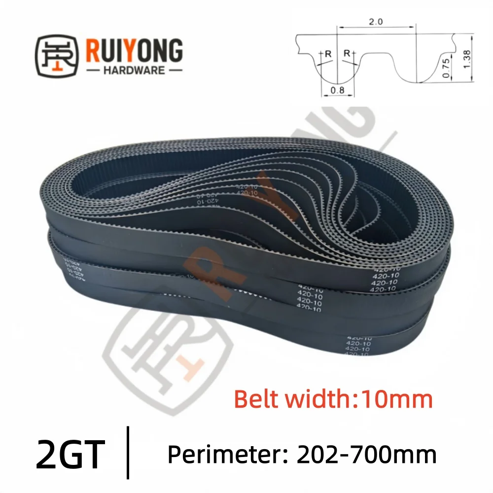 GT2 2GT Timing Belt Pitch 2mm Width 10mm Closed Rubber Drive Belts Perimeter 202/210/218/220/232/240/250-700mm 3D printed parts