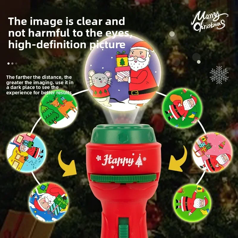 Christmas Cartoon Projection Flashlight  Creative Children Flashlight Toy Projector Baby Toys Bedtime Story Book Toy3-10 Cards