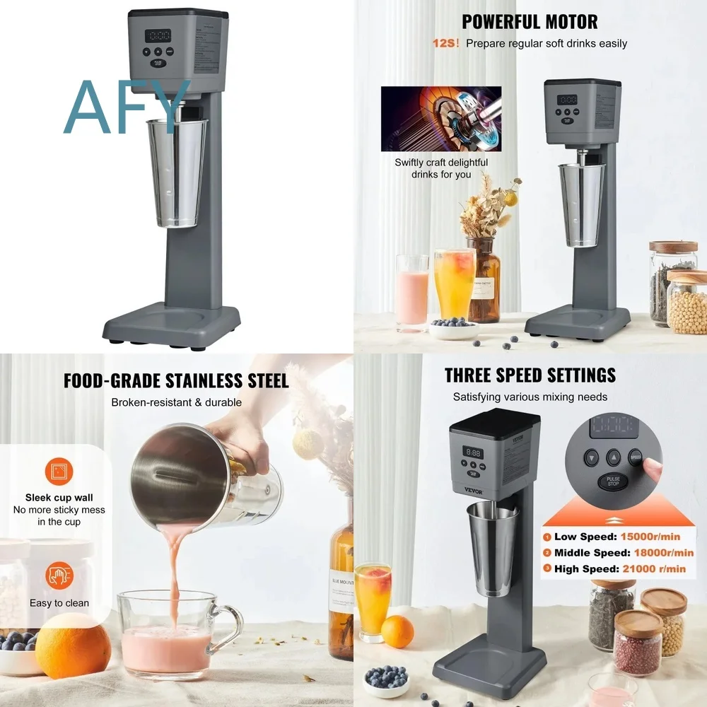375W Electric Milkshake Maker for Home Barista Use LED Display 3-Speed Drink Mixer Blender Frother with Intelligent