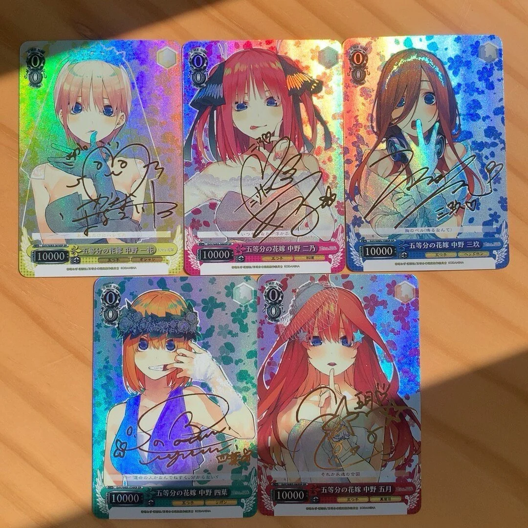 5-pecas-diy-the-quintessential-quintuplets-cartao-de-assinatura-rosa-dourado-de-casamento-ichika-nakano-nino-nakano-acg-deusa-anime-cartao-de-jogo