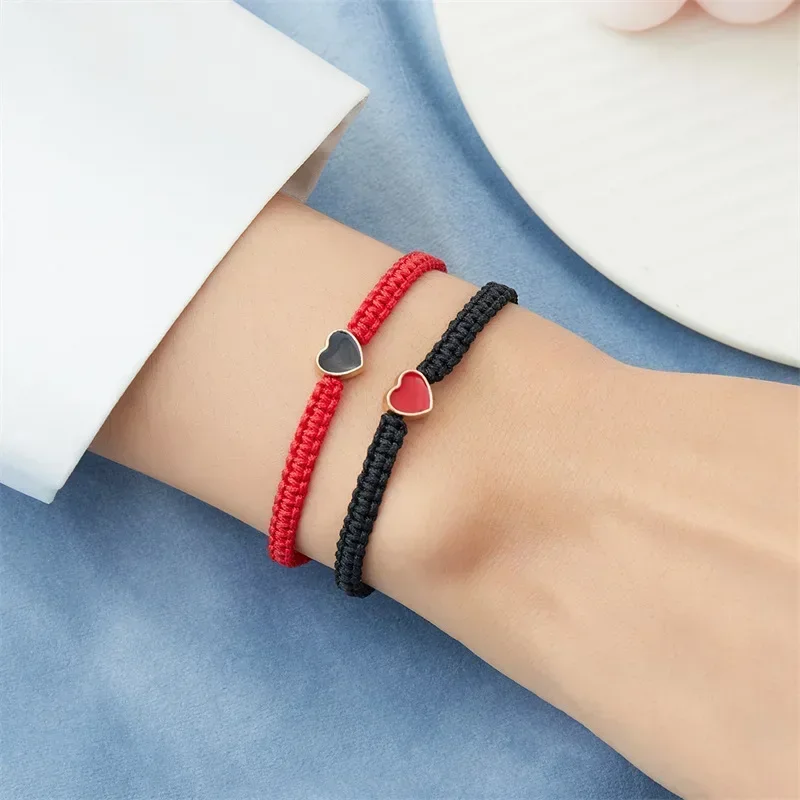 2Pcs/Set Initial Heart Charms Bracelets Handmade Adjustable Braided Bracelets For Women Men Couple Friendship Jewelry Браслет