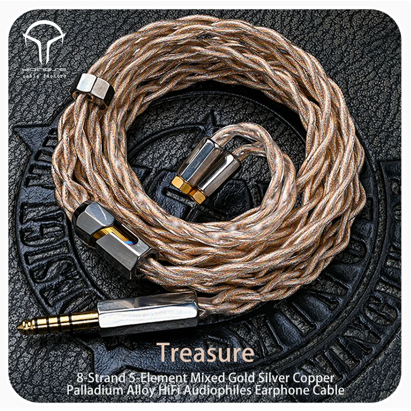 YONGSE Treasure 8-Strand 5-Element Mixed Gold Silver Copper Palladium Alloy HiFi Audiophiles Earphone Cable Interchangeable Pin