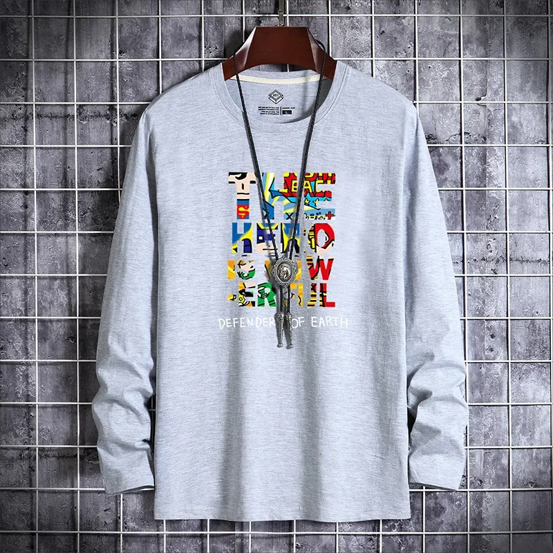 

Spring Autumn Long Sleeve T-shirt Men's Korean Style Student Apparel Trendy Brand Base Layer Top Round Neck Male T-shirt