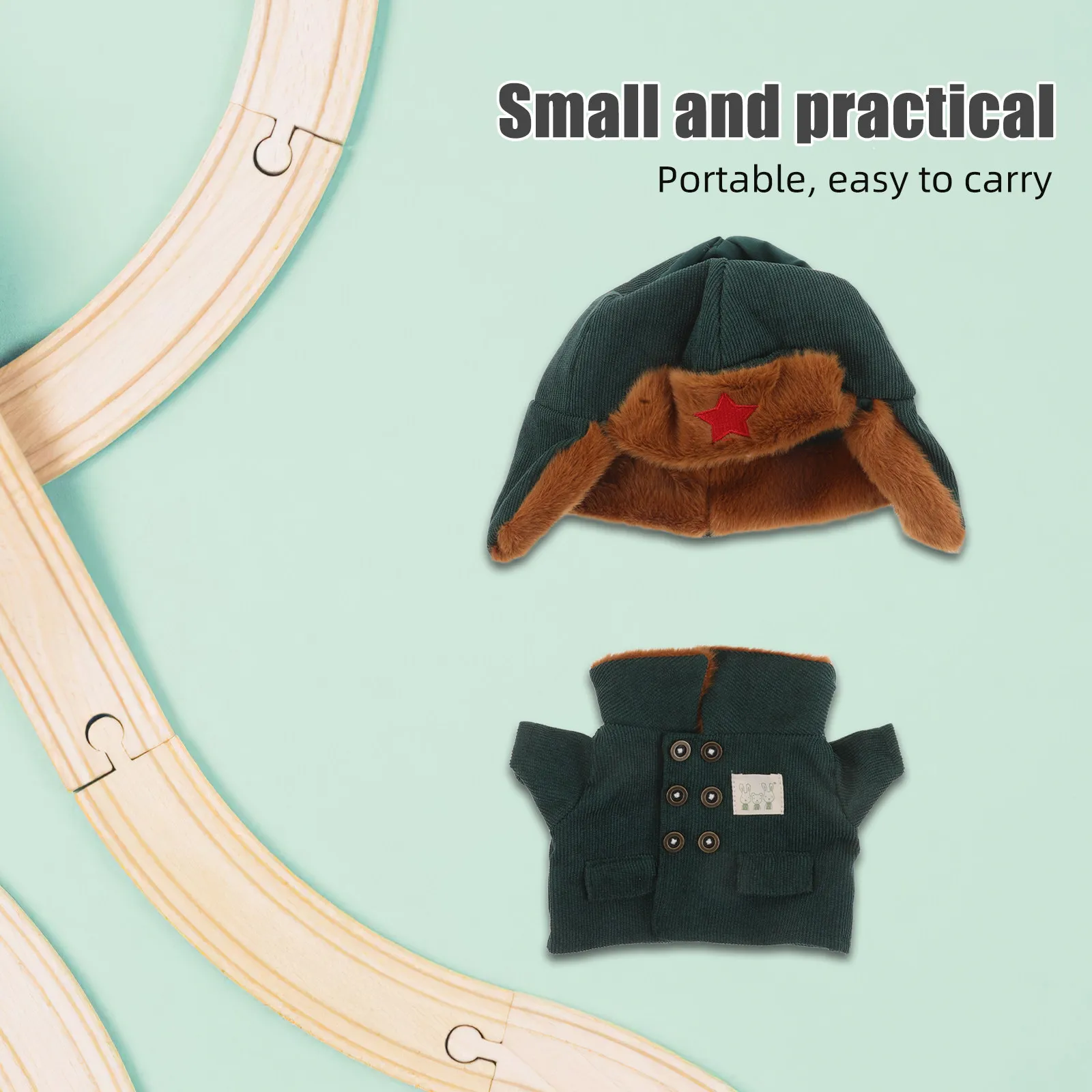 

1Set Army Coat Set for Stuffed Animals Winter Hat Jacket Outfit Creative Dress Up Costume Warm Polyester Clothes Decor Gift