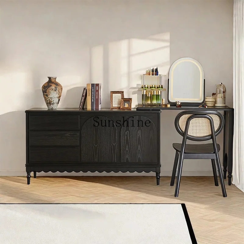 

TT French retro solid wood retractable dresser small apartment integrated corner makeup table