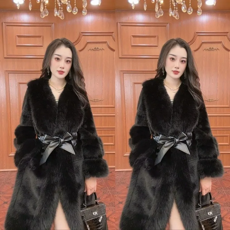 

Женский пояс из искусственного меха норки в европейском стиле, тонкое темпераментное теплое пальто, высокое качество, высокий внешний вид, новая легкая роскошная мода