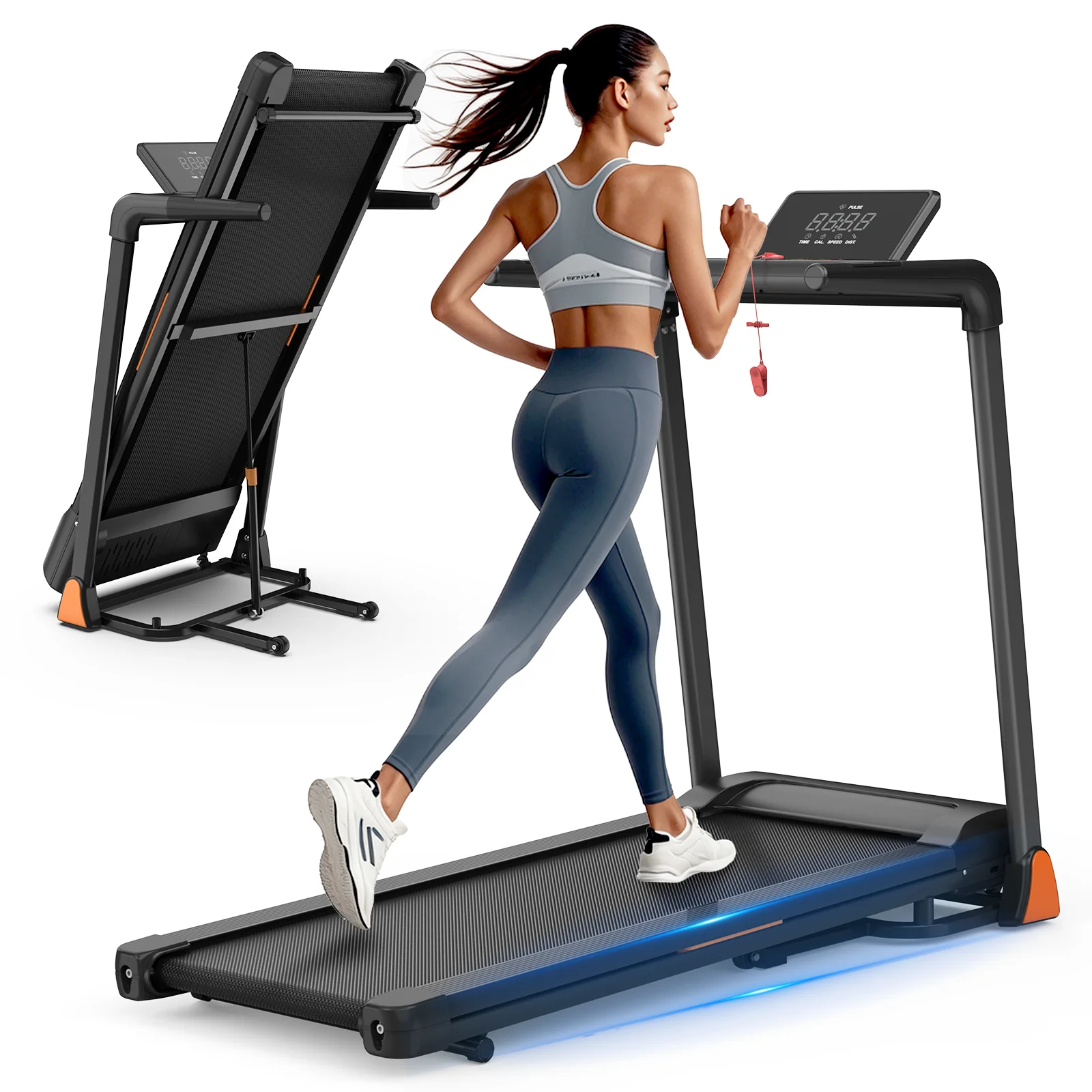 Budget Premium Foldable Treadmill, 8-layer Shock-Absorbing Belt, LCD Display, Max Load 330Lbs for Home