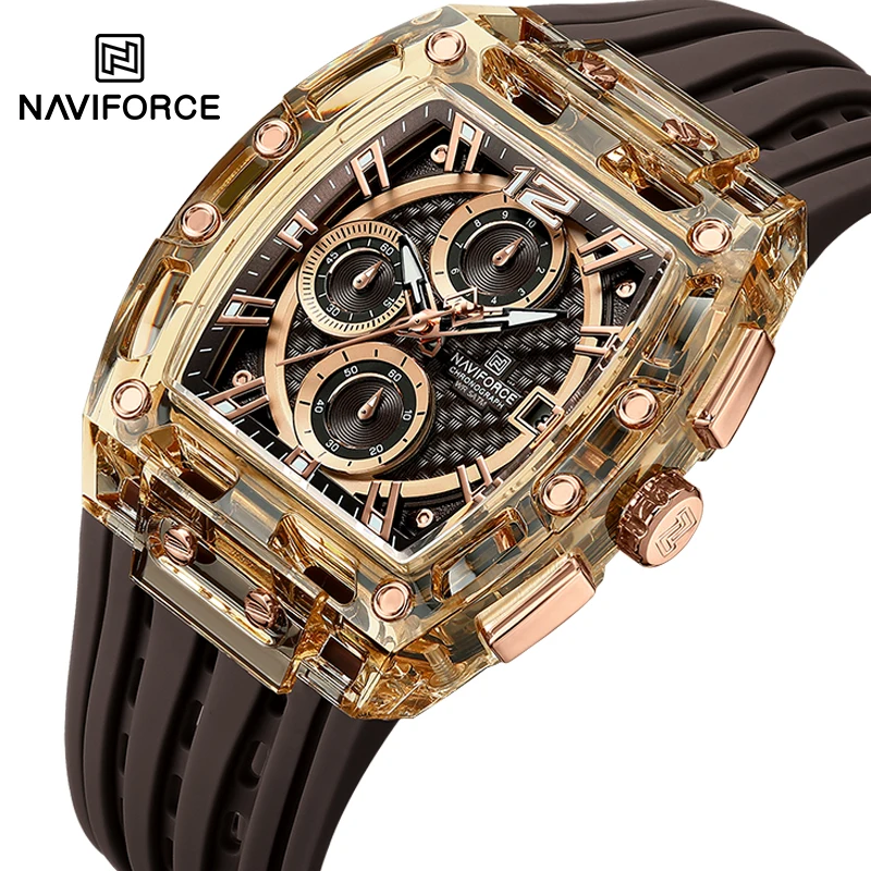 Trend Style NAVIFORCE Watches for Man Fumed Silica Strap Water Resistant Male Clock Casual Quartz Date Display Men's Chronograph