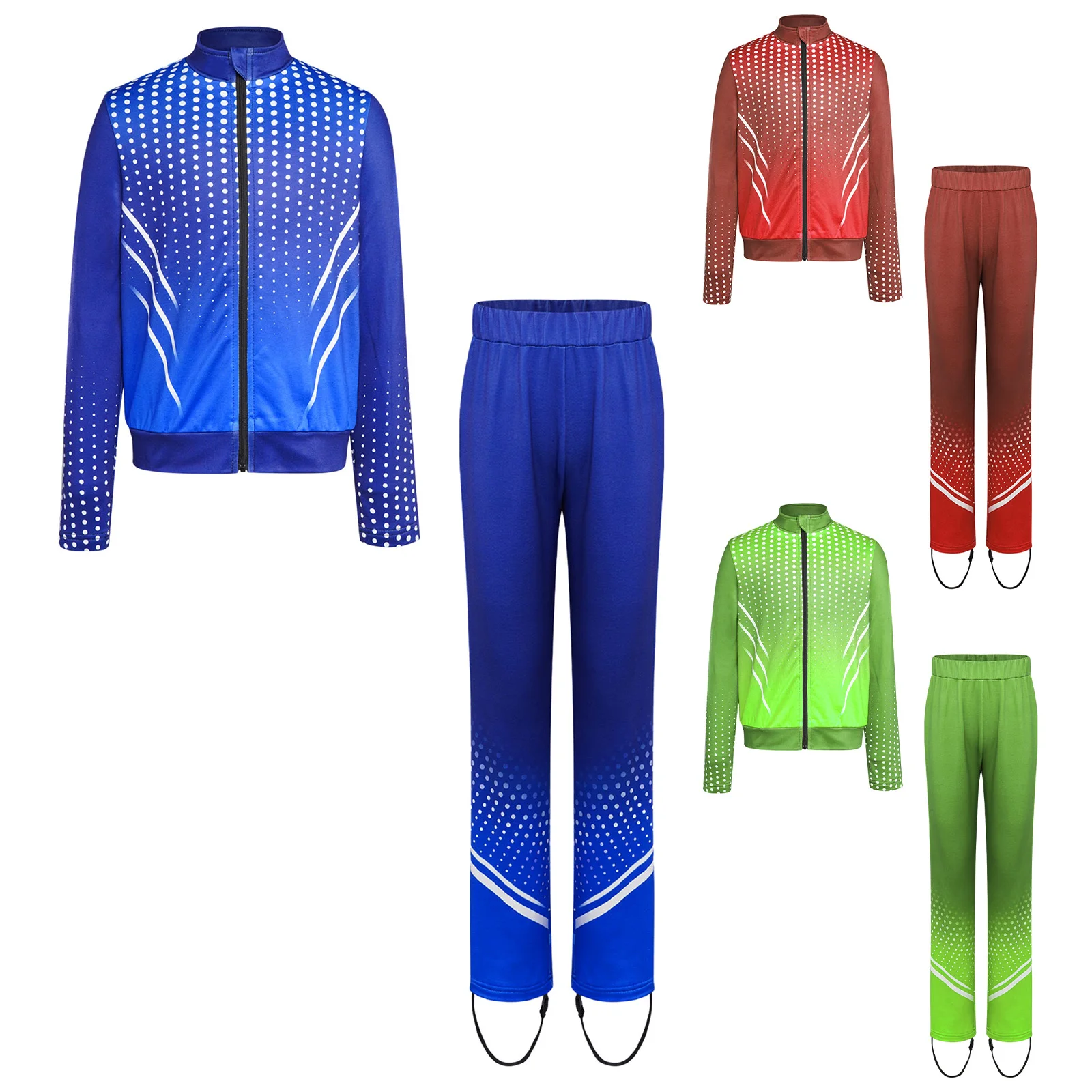 

Kids Boys Girls Artistic Ballet Dance Clothing Set Long Sleeves Zipper Jacket Outerwear with Pants Figure Ice Skating Dancewear