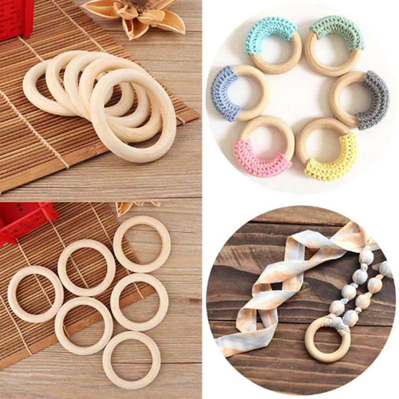 

5pcs 70mm Wooden Baby Teething Rings Infant Teether Toy DIY Accessories For 3-12 Month Infants Tooth Care Products Montessori