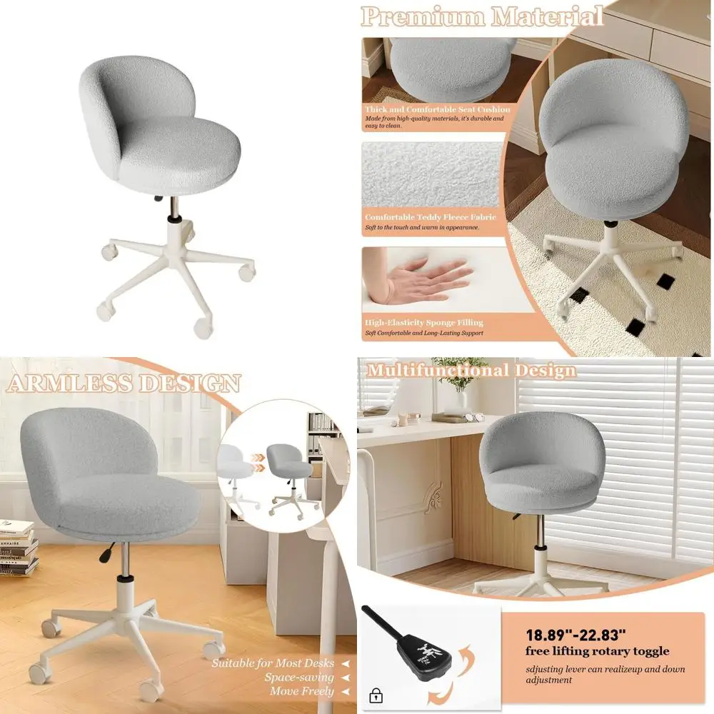 

Поворотное кресло для туалетного столика с поддержкой спины, регулируемой высотой и колесиками для макияжа и домашнего офиса