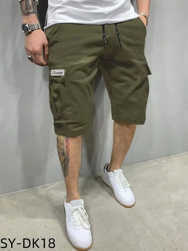 Mens Vintage Stand Pocket Cargo Shorts 2025 European Style Casual Beach Short Pants Solid Dark Gray Elastic Waist Hotpants New