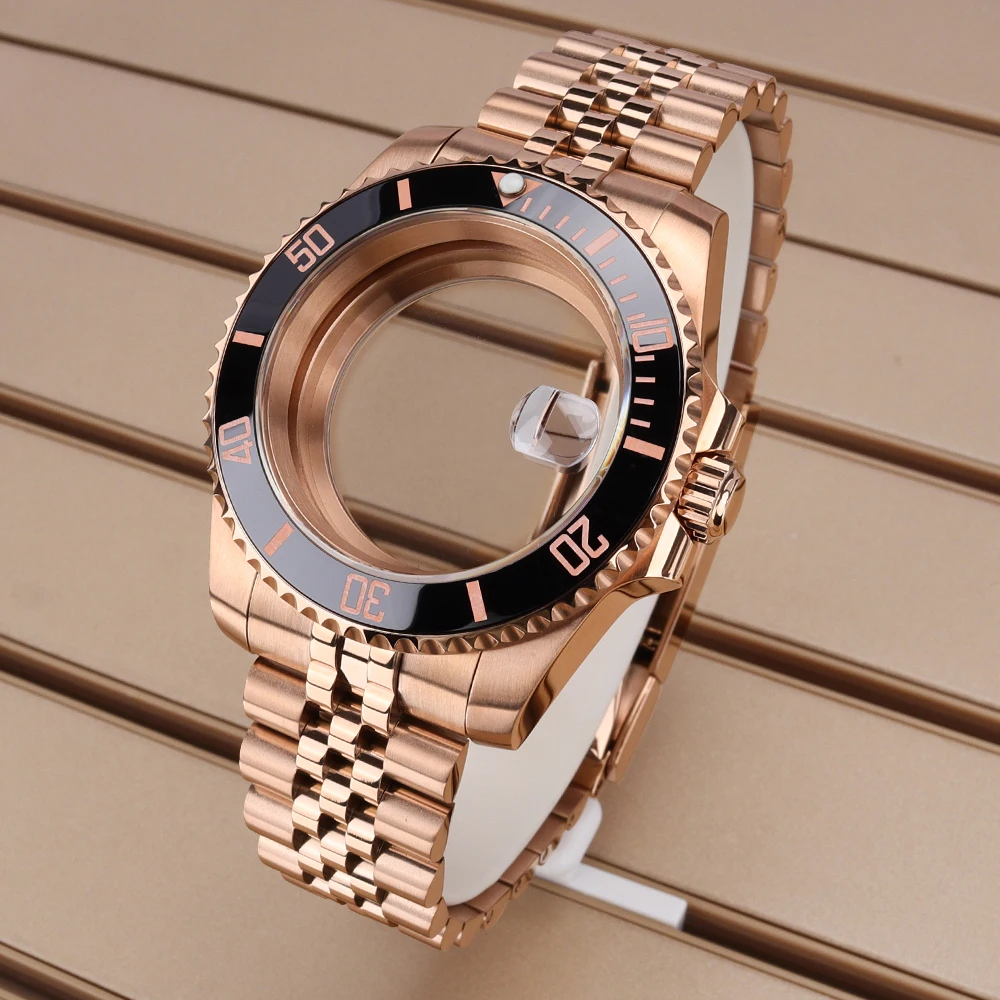 40mm Rose Gold Watch Case Sapphire Crystal 120 Click For SUB GMT NH35 NH36 NH34 Eta 2824 Water-Resistant 28.5mm Dial NH35 Case