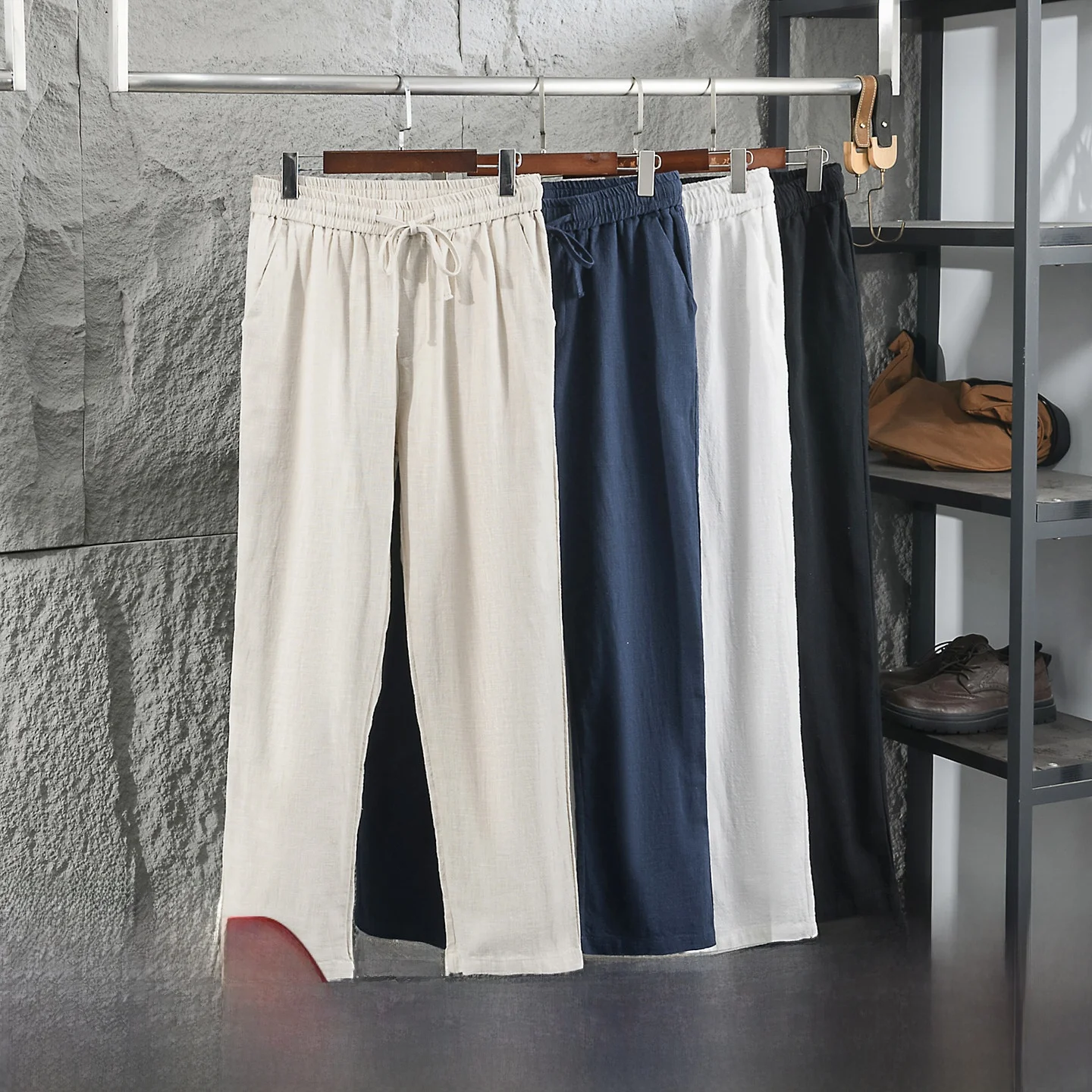 Linen Cotton Blend Men's Casual Pants Spring Summer Loose Straight Leg Breathable Comfortable Versatile Lightweight Luxury Style