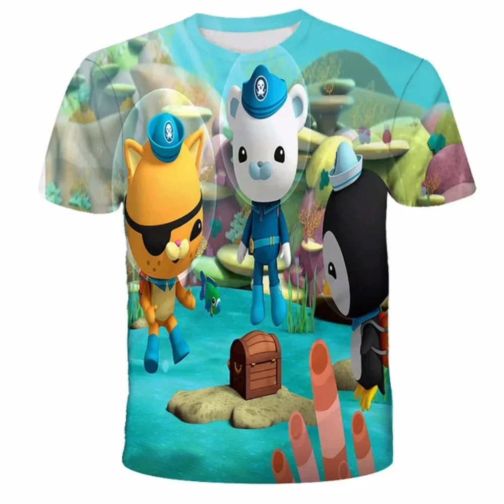 3D Octonauts Print T-shirt para crianças, manga curta, O-neck, camisas gráficas engraçadas, roupas para meninos e meninas, moda para o verão