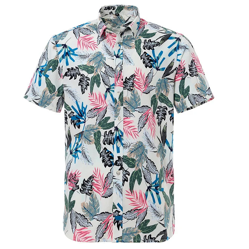 Camisa hawaiana 3d con estampado de hojas y flores para hombre, blusa holgada de manga corta con botones y solapa, moda urbana de verano