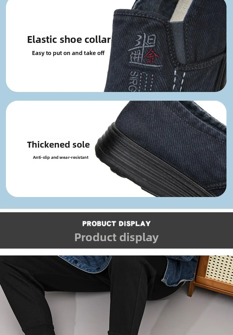 Herren-Slipper aus Canvas, lässige Schuhe, atmungsaktiv, rutschfest, mit dicker Sohle, ideal für ältere Herren, bequem zum Gehen, Canvas-Schuhe. – Detail 11