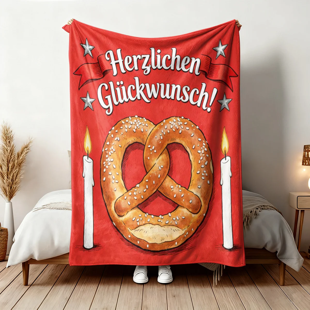 Cozy German Pretzel Congratulations Blanket Throw Gift for Birthday Celebration Home Decor Festive Plush Red