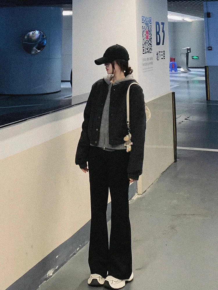 Retro ey ort Double-Sided Woolen Jaet Women's Casual Sle Spring Autumn New Arrival Korean Version Straight Cut