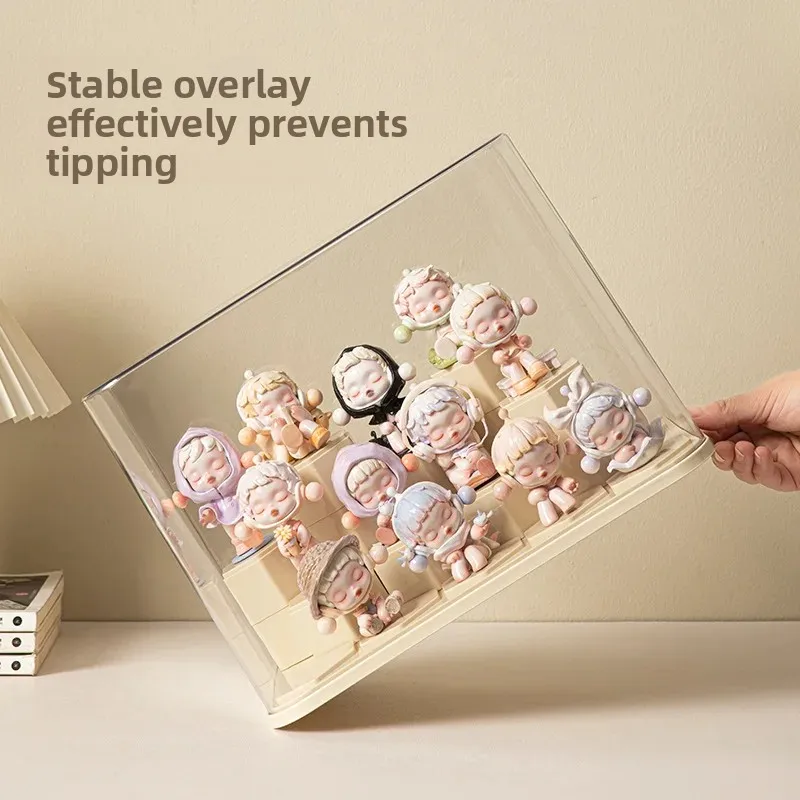 Acrylic Transparent Display Stand Toy Figure Storage Box with 14 Building Blocks Display Cabinet Dustproof Jewelry Accessories