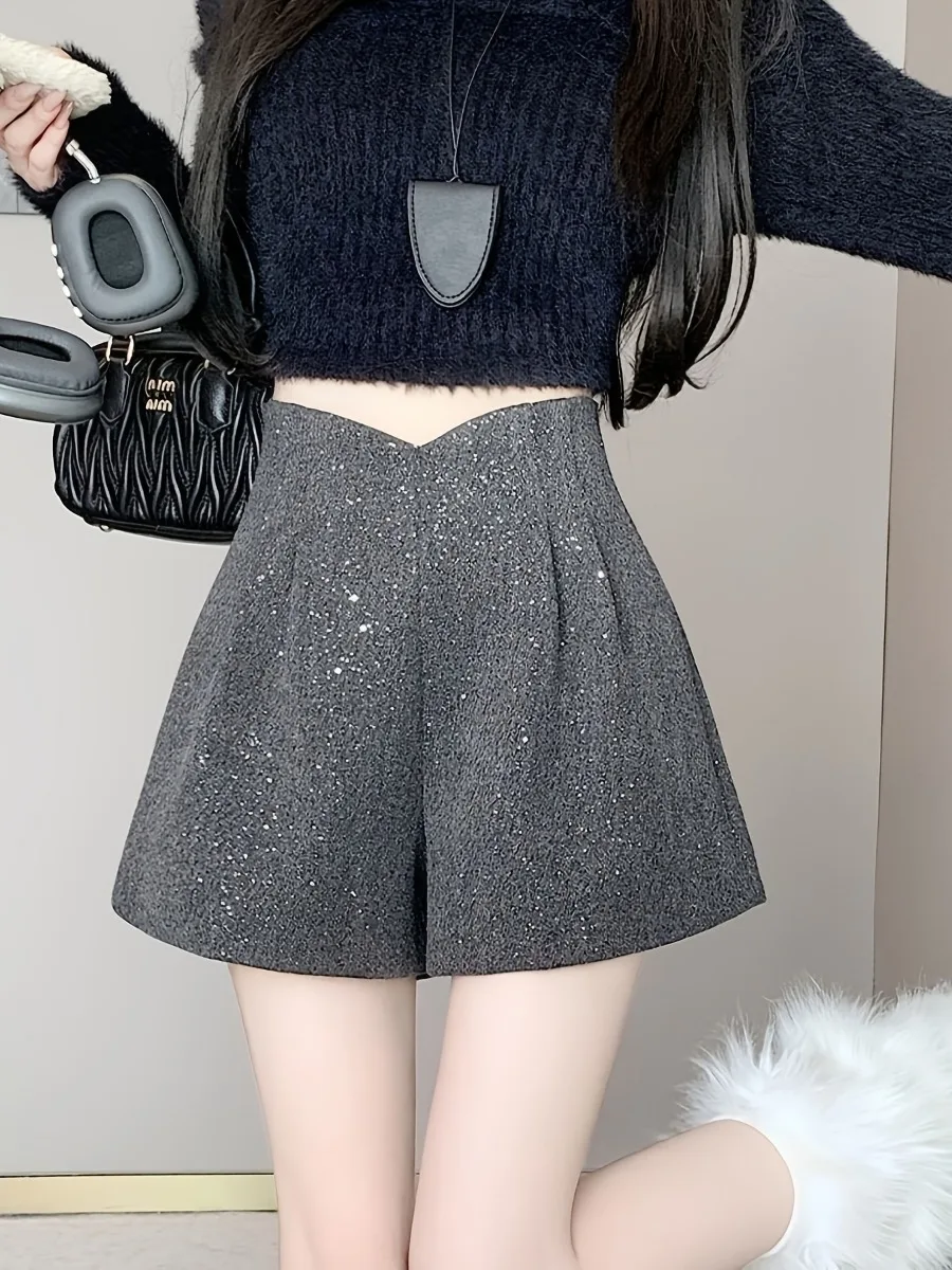 Women's Wide-leg Shorts Solid High-Waist Slim Fit Casual A-Line Shorts Y2k Fashion Korean Style Clothing Spring Autumn