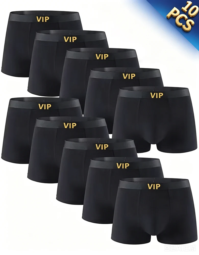 3/5/10 Piece Men's Underwear Black Color Classic Fashion Men Underpant High Stretch Boxer Shorts Plus Size Teenage Panties