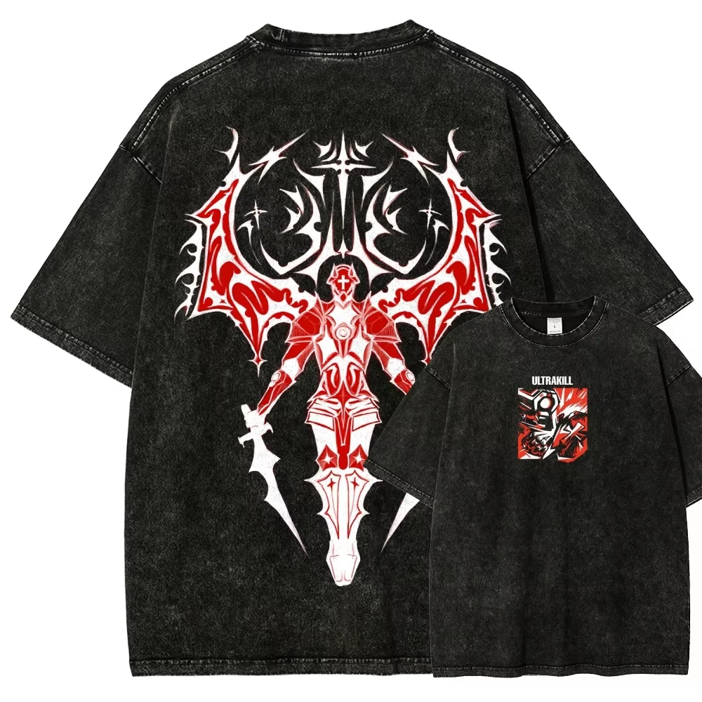 Ultrakill New Model Washed T Shirt Anime Lover Personality Clothes Year Round Clothing Unisex Hot Product Breathable