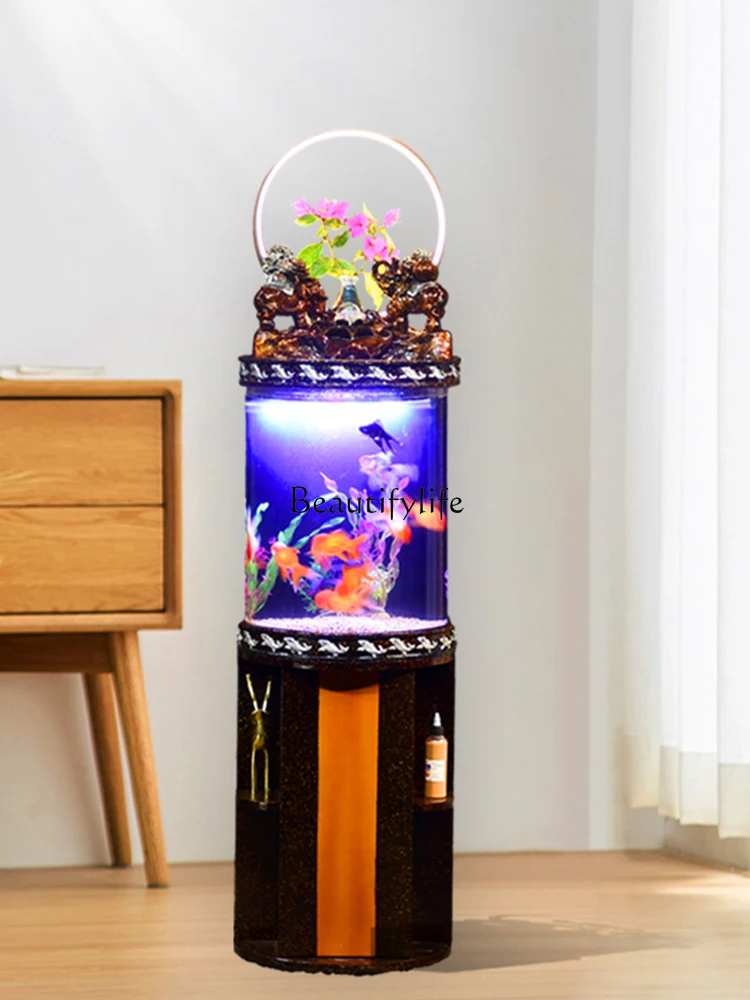 Living Room Small Cylindrical Ecological Fish Tank Circulation Change Water Acrylic Flowing Water Ornaments