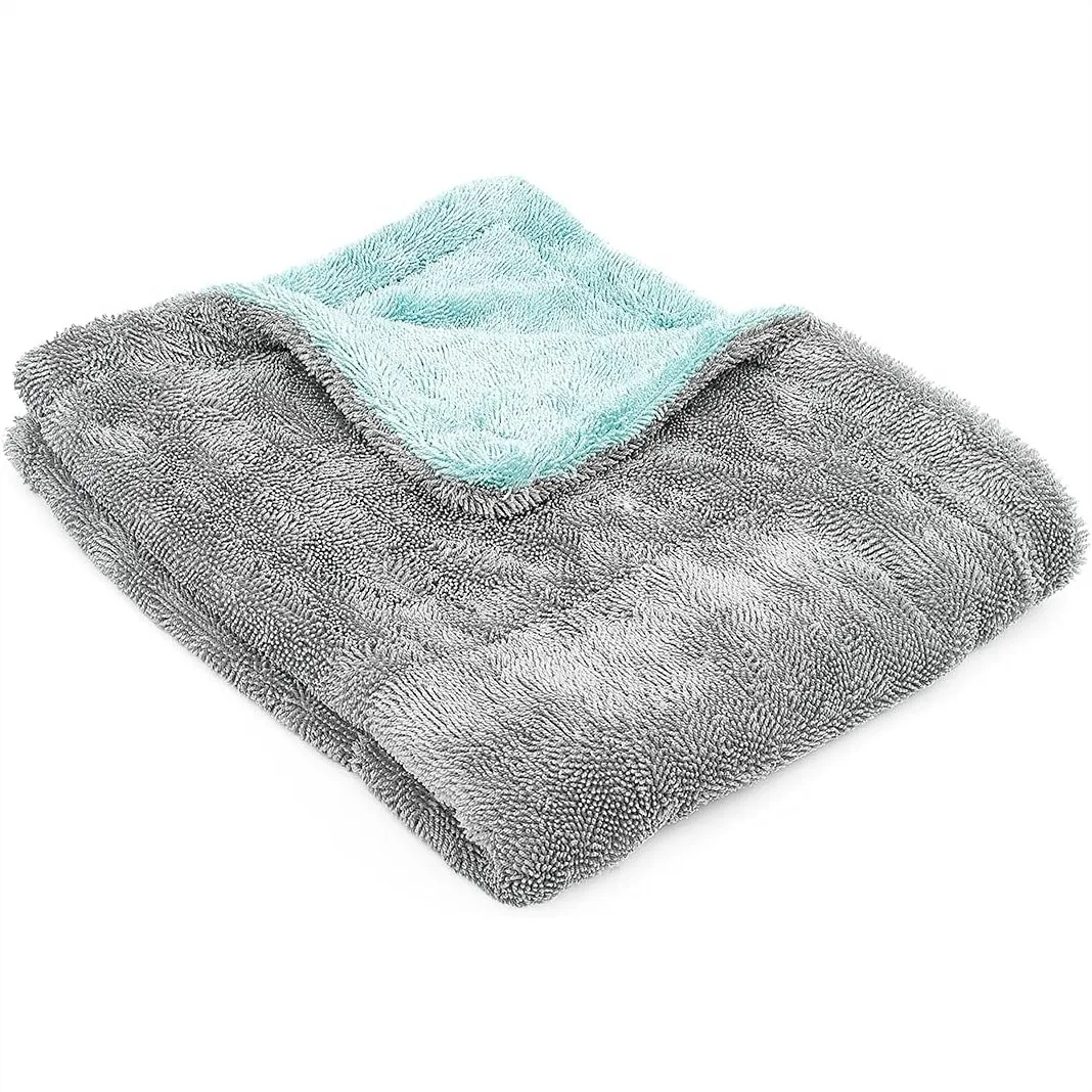 

1100 GSM Microfiber Drying Towel for Cars with Twist-Loop Weave, Scratch-Free, 20x24 Inches, Aqua Blue/Grey
