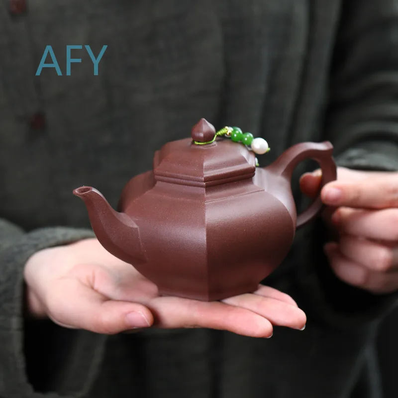 Handmade Yixing Zisha Teapot for Tea Brewing Six-Sided Xiao Ying Pot Made from Genuine Di Cao Qing Clay Premium Ceramic Tea