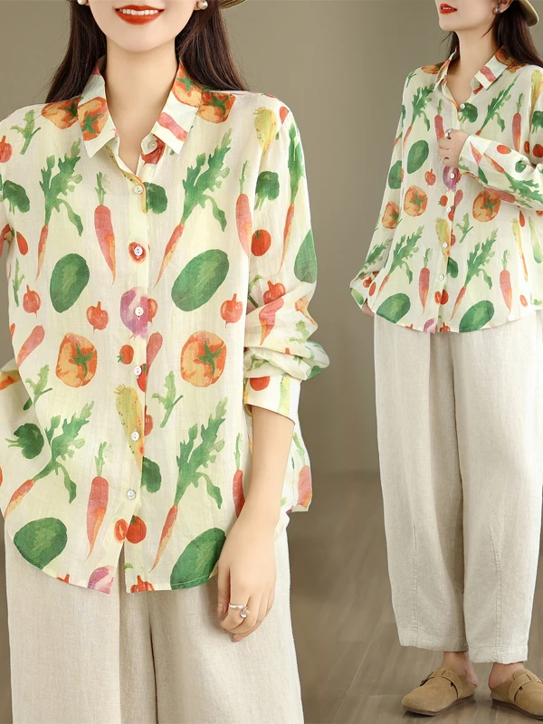 Ele Floral Print Long Sve Open Cardigan Loose irt Square Collar Autumn Cotton Women's Faion Artistic Sle Clothing