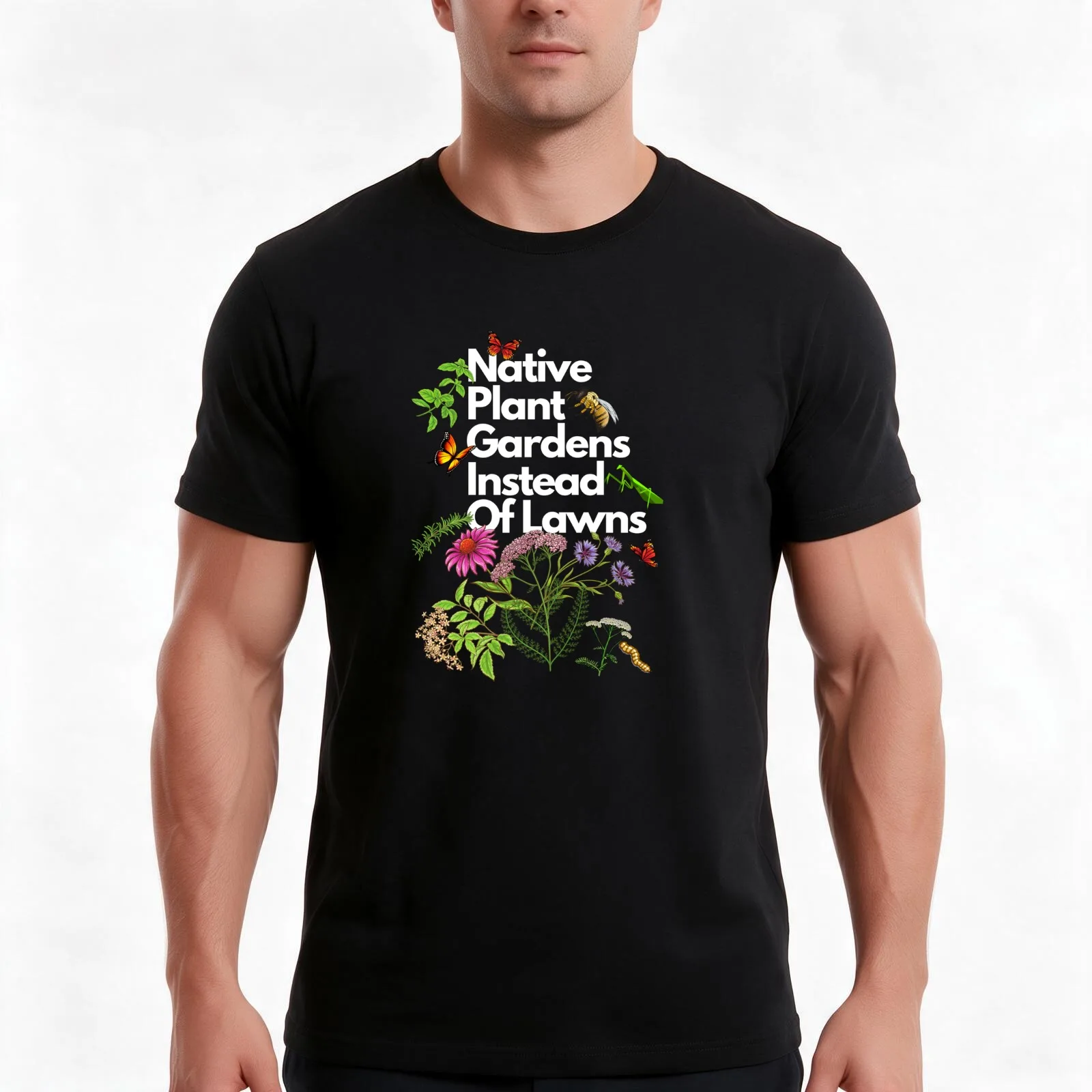 Native Plant Gardens Instead Of Lawns T-Shirt, Summer Casual Cotton Tee, Oversized Streetwear Tops, Vintage Graphic Print